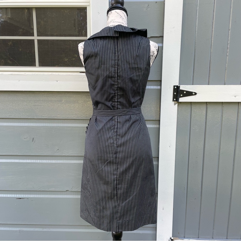 Vintage Black Striped Midi Dress with Ruffle Accent From Mister Robert - Picture 2 of 5